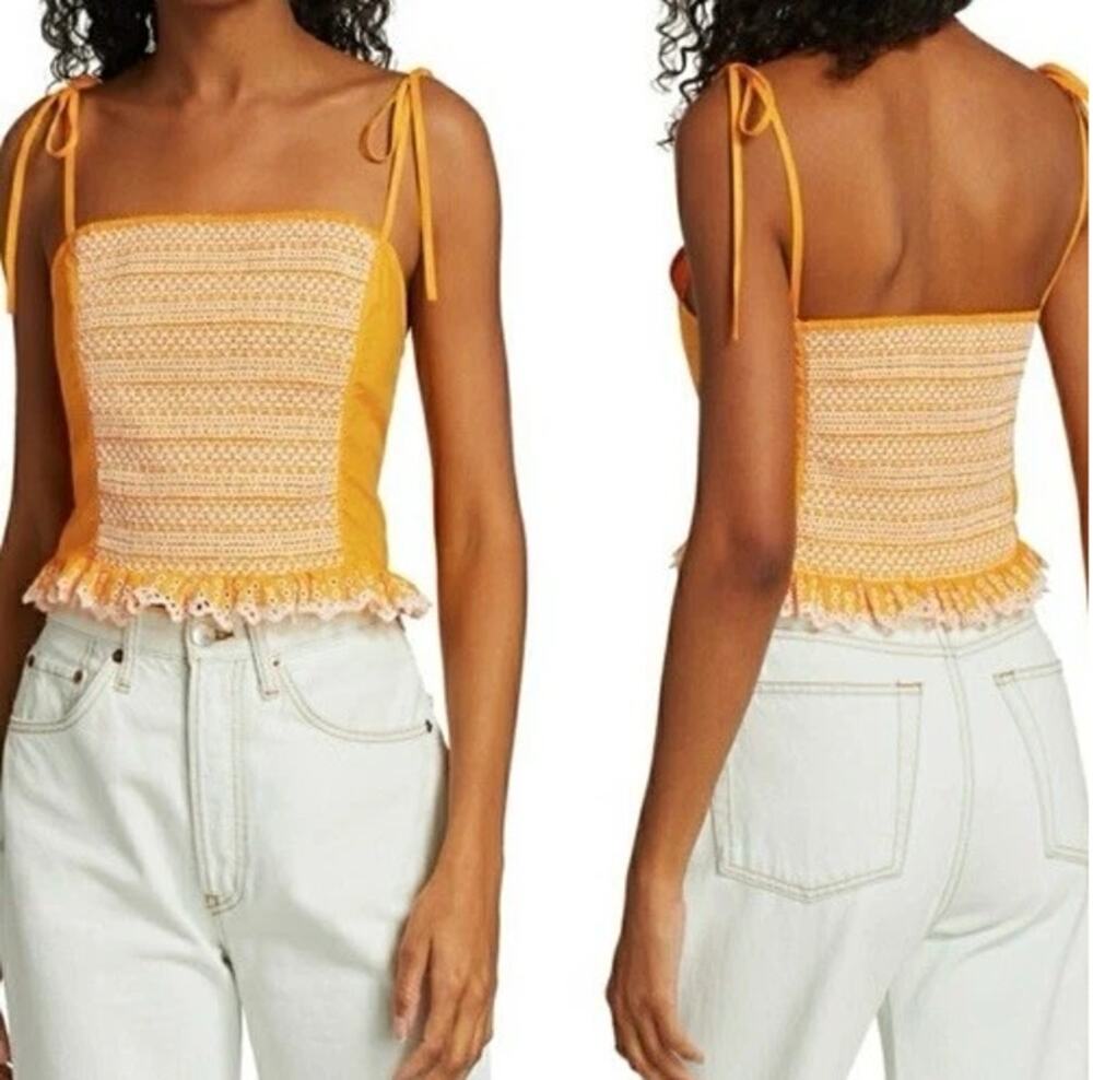 NTW Tanya Taylor Randy Sleeveless Smocked Tank Top Mustard Yellow Size Large